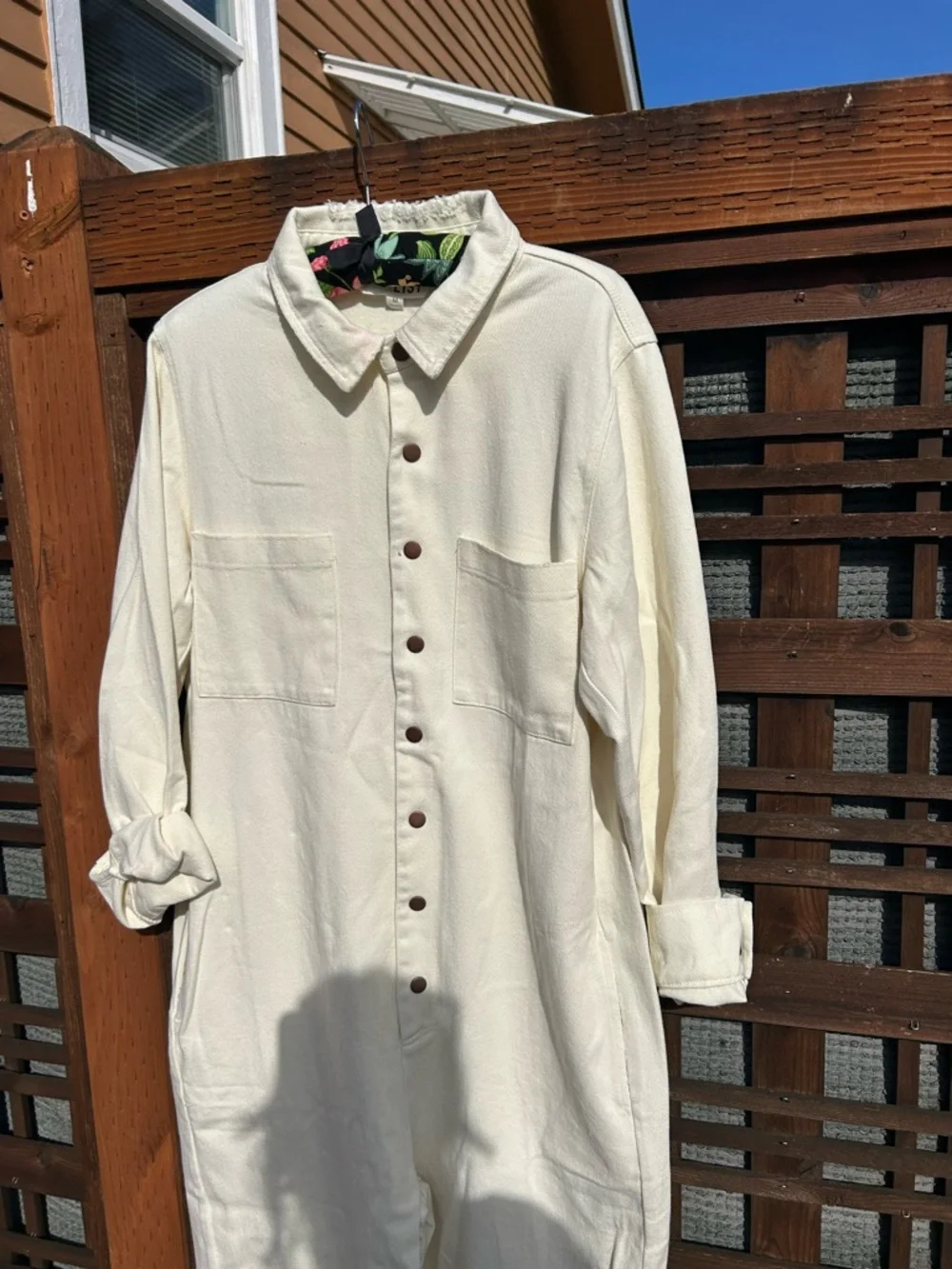 Bucket List Sarah Jumpsuit Tan Button-Up Denim Utility Jumpsuit size medium - Picture 9 of 16